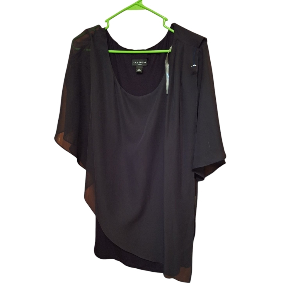 I.N Studio Black Sheer Overlay Short sleeves Dressy Top Ladies Plus Size 2X NWT